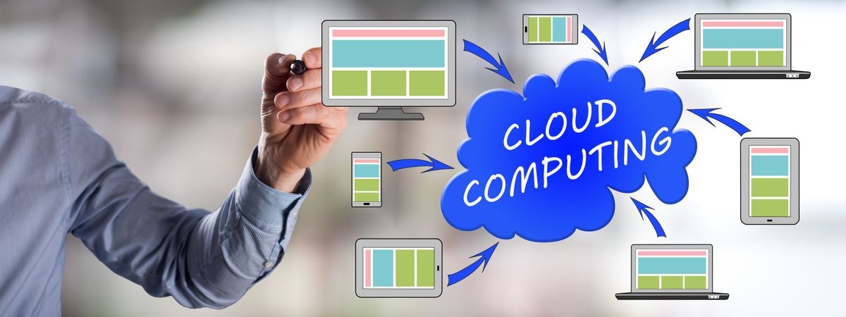 Man drawing a cloud computing concept